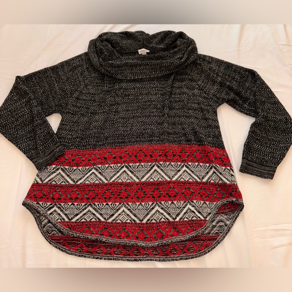 Avenue Black and Red Cowl Neck Pullover Sweater. Size 14/16